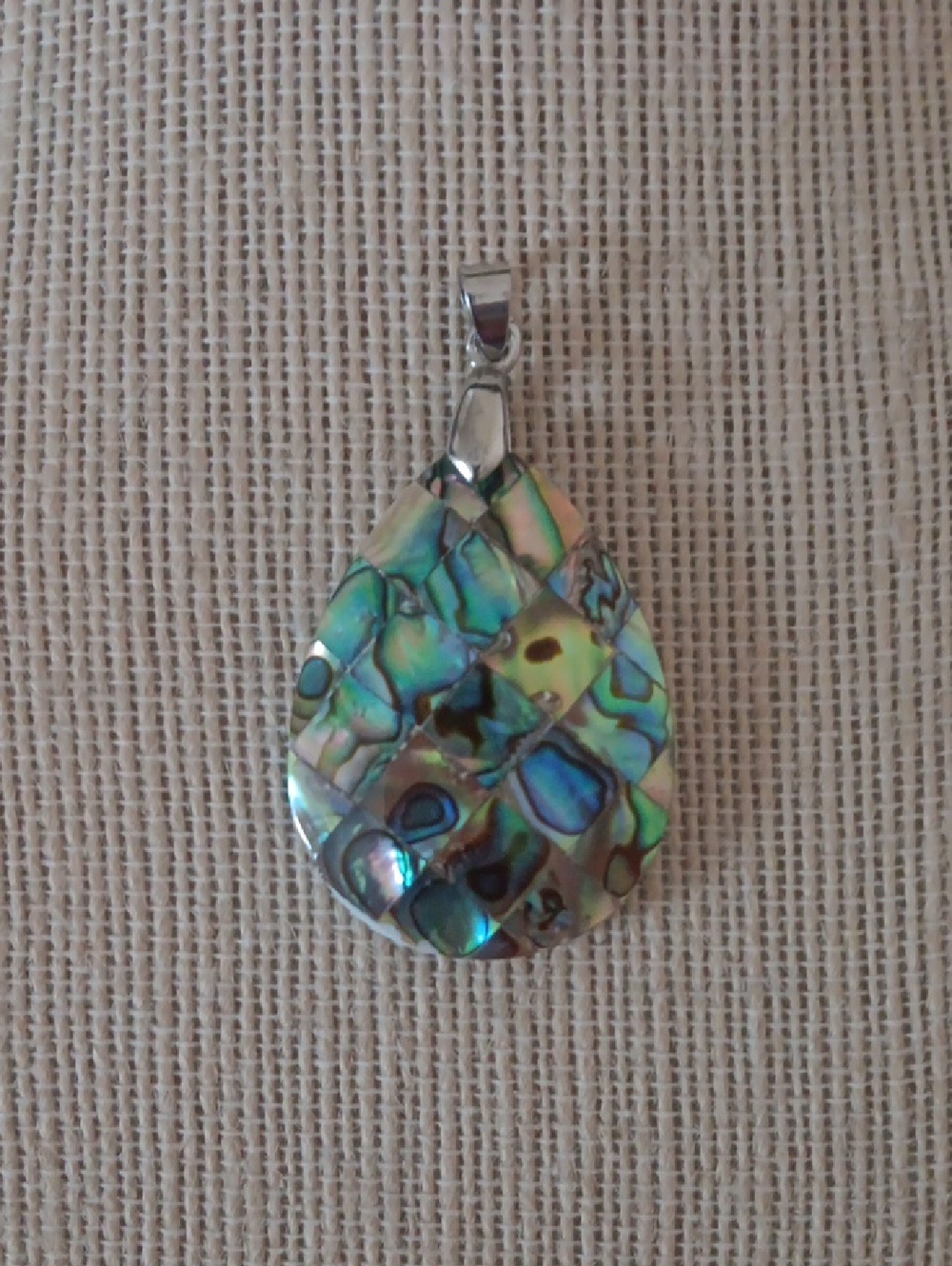 Abalone Shell Teardrop Pendant Iridescent Green Blue